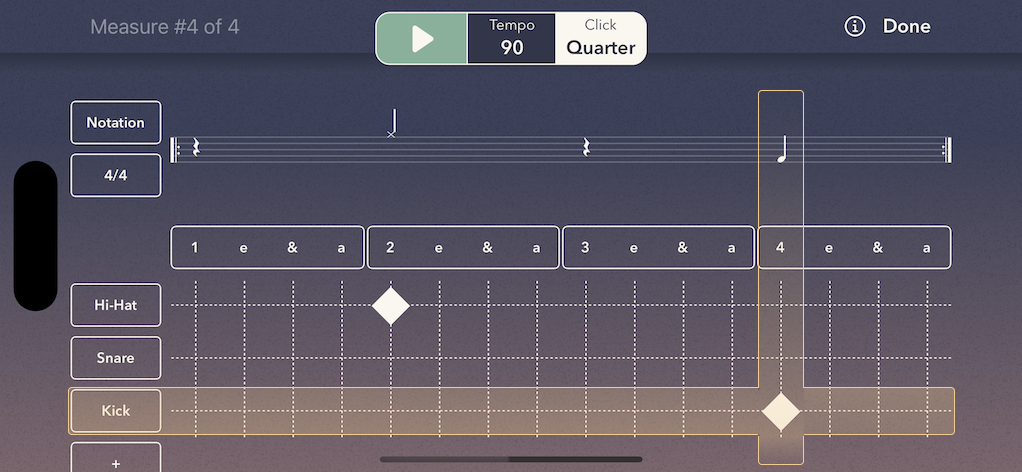 sequencer grid horizontal alignment with each voice or instrument on the drumset plus vertical alignment with the appropriate note in the subdivision